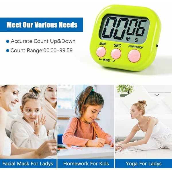 Magnetisk kökstimer, matlagningstimer, studietimer, högljudd alarmklocka och nedräkningstimer med LCD-display