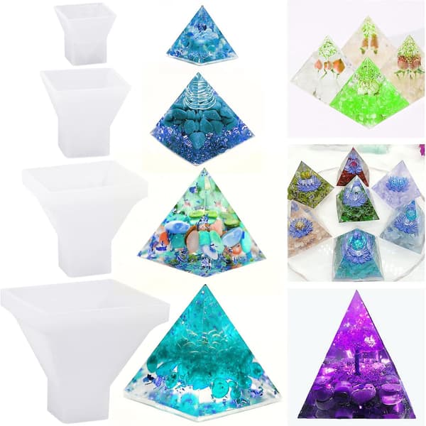 4 stk. pyramide silikoneform, klare epoxyharpiksforme til DIY pyramide, smykker
