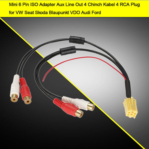 Populär Mini 6 Pin ISO Adapter Aux Line Out 4 Chinch Kabel 4 RCA Hane för Seat