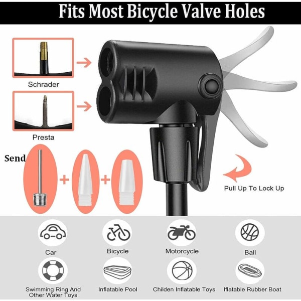 MTb multifunktionell och bärbar cykelpump golvpump med slangadapter för Presta och Schrader ventil och bollrörelser