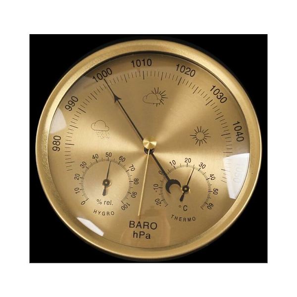 Barometer, väderstation med barometer och termometer, väggtyp 3 i 1 analog väderstation, för inomhus- och utomhusbruk upp till 128MM guld