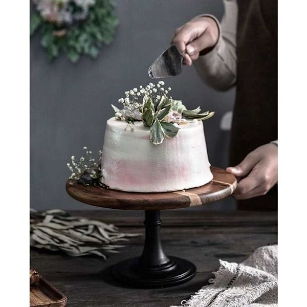 Svart tårtställ i trä: Rustikt 29 cm diameter fristående tårtställ, runt tårtställ i trä för cupcakes, afternoon tea, babyshower-tårta