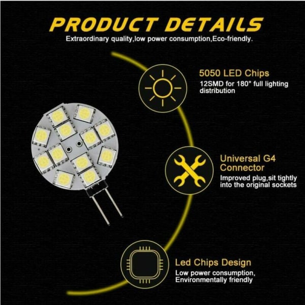 BF 10 st G4 LED-lampor DC 12V Icke-Dimbar Vit 6000K Ersättningslampa 20W Halogenlampa för Kök RV Husbil Släp Båt