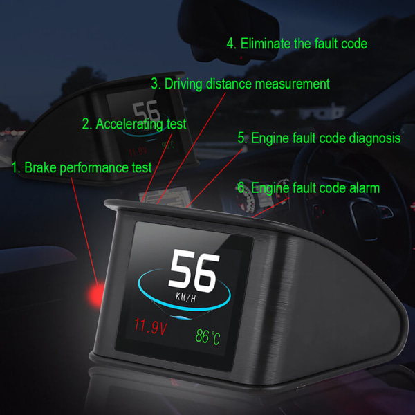 P10 Universal Car HUD Head Up Display, OBD2 Speed Warning, RPM och bränsleförbruknings projektor