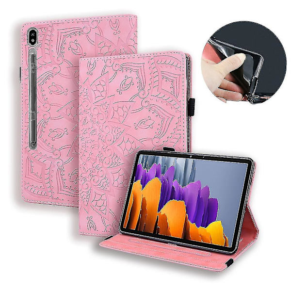 Präglad läderfodral för Samsung Galaxy Tab S7 (rosa)