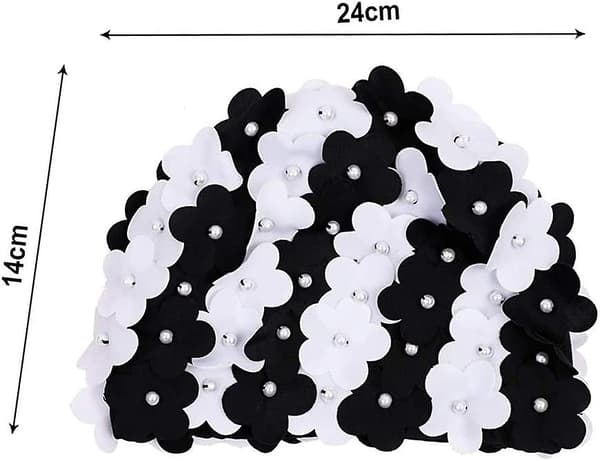 Fashy Dame Sort & Hvid Blomstersvømningshat, Badehætte, 3d Blomsterblad Badehætter Badehætte, One Size, Voksne
