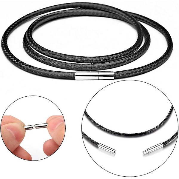 Läderhalsbandssnöre 3mm Svart rep halsband Konstgjord flätat läderhalsbandssnöre med rostfritt stålspänne vaxläderkedja för män och kvinnor