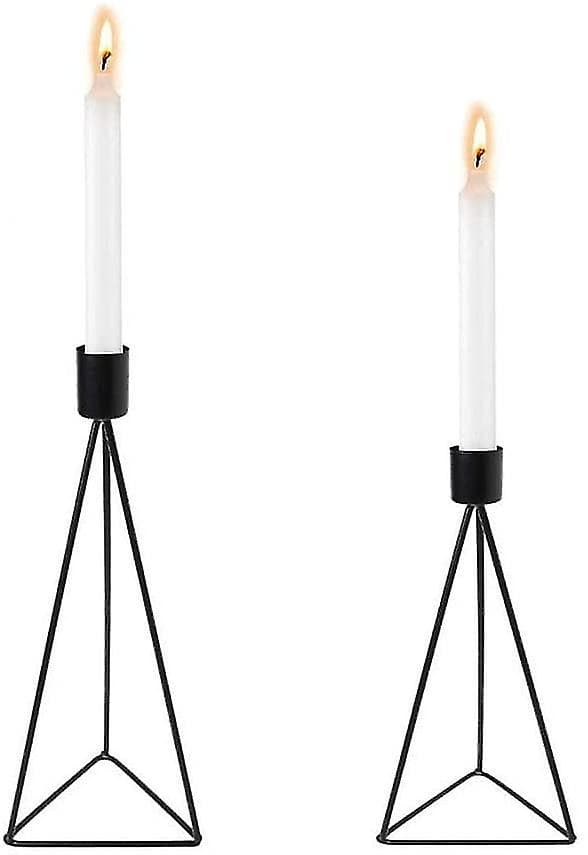 2 sorte geometriske jernlysestaker, dekorative bordlysestaker