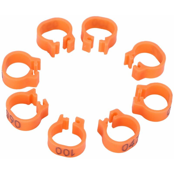 100 st fågelfotringar nummeridentifiering duva benband fjäderfäklämma ringorange