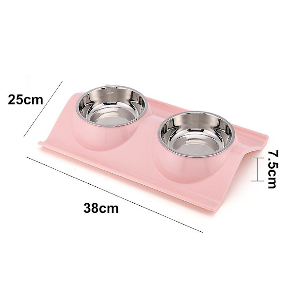 Hunde- og katteskåle i rustfrit stål, dobbeltskåle til kæledyr, chassis uden spild, mad- og vandautomat til katte og små hunde (pink)