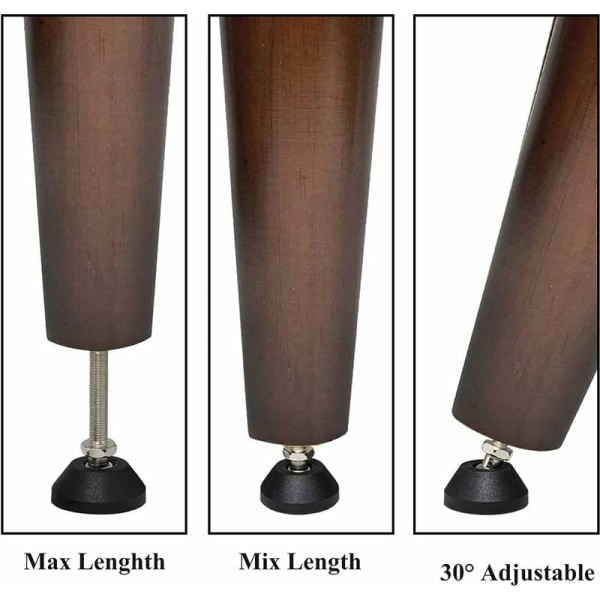 Justerbara ben, 4 st robusta justerbara fötter i rostfritt stål M10 x 30 mm halkfria vinkeljusteringsskruvar med T-spår för möbler