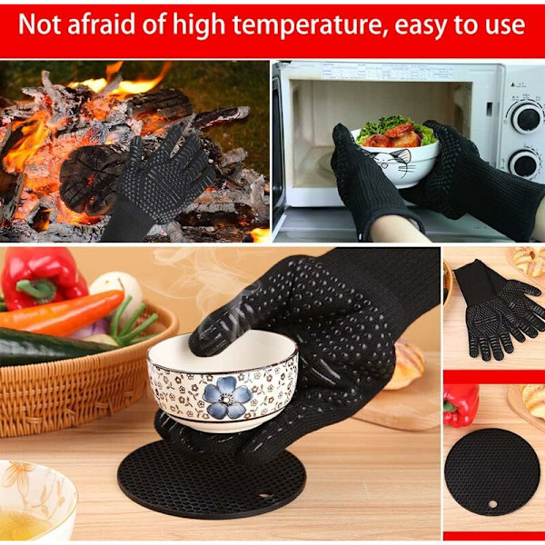 Värmehandske, Ugnshandske med Silikonplatta, Grillhandskar, Ugnshandske, Halkskyddad Ugnshandske, upp till 1472°F/800°C, EN407-certifierad, Värmebeständig Handske
