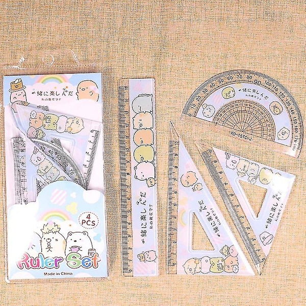 Kontorsmaterial linjal | Cartoon linjal skola | Kawaii brevpapper linjal - 4 st/set -