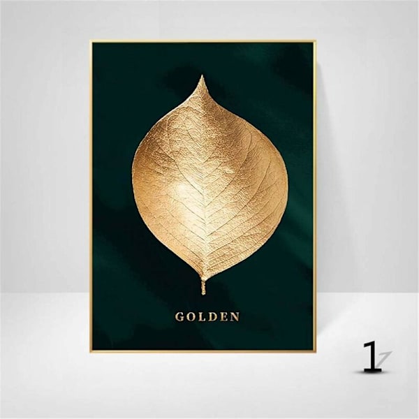 Set med 3 skogsguld blad palmträd mönster design vägg affischer oramad väggdekor för vardagsrum (ram ingår ej)