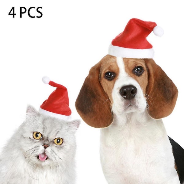 4st Pet Juldräkt, Katt Tomteluva Hattar Och Valp Cosplay 20*14cm, För Hund Katt Husdjur Kostymtillbehör i julen