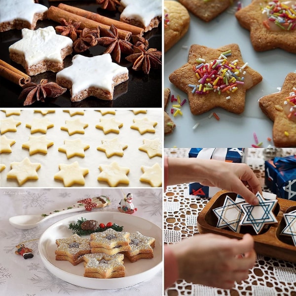Sæt med 10 sekskantede stjerneformede småkageforme til fremstilling af 3d juletræssmåkager, kager, sandwich