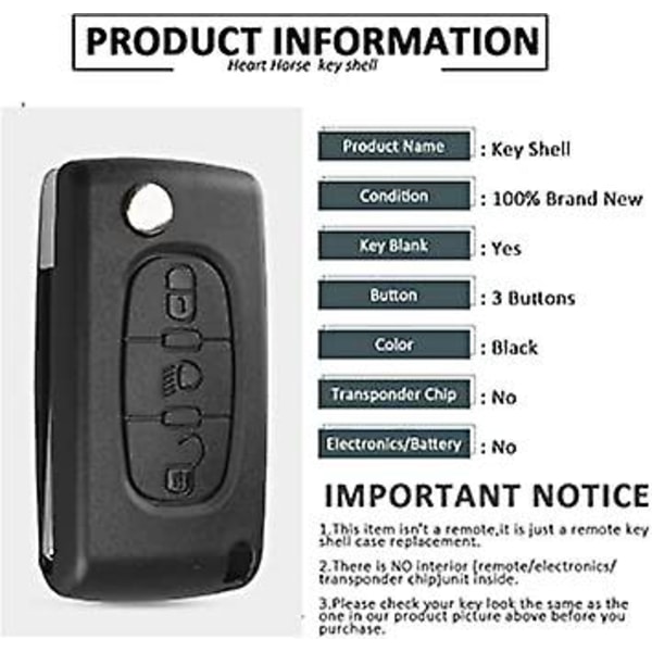 3-knappers sammenleggbar fjernkontrollnøkkelveske for Citro-en C1 C2 C3 C4 C5 C6 C8 Sending C-Quatre C-Triomphe Xrasa Picasso Berlingo Peugeot 207 307 407 Biler K