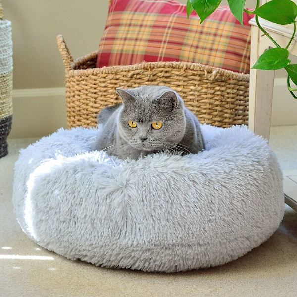 Rund husdjurssäng, lugnande säng för hundar, katter, hunddonuts, valpar, katter, kattungar (20\" diameter)