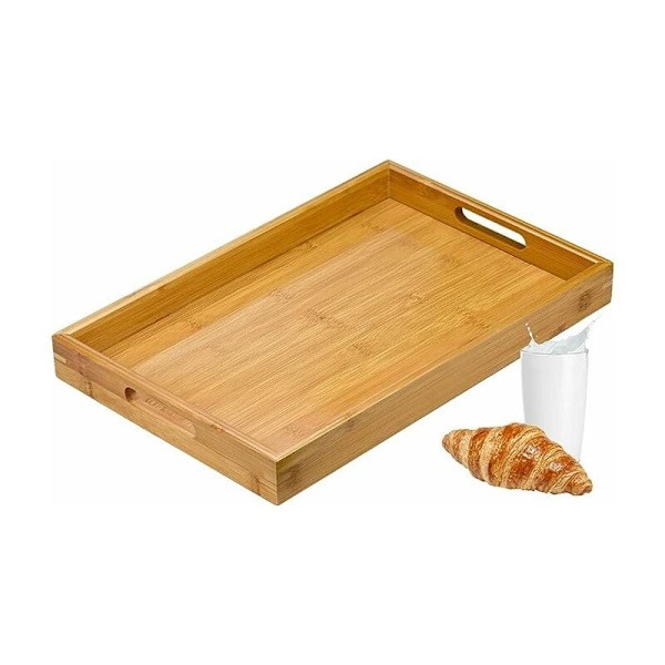Rektangulär bricka med handtag 40x29x4.3cm Bambu bricka med handtag för kaffe te frukost Primärfärg