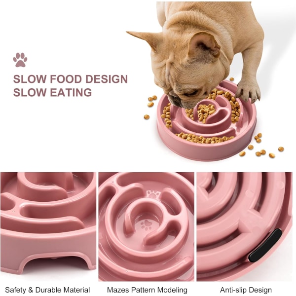 Rosa saktefôringsskål for små og mellomstore hunder, sklisikker puslespilldesign, interaktiv ekspansjonsstoppfunksjon