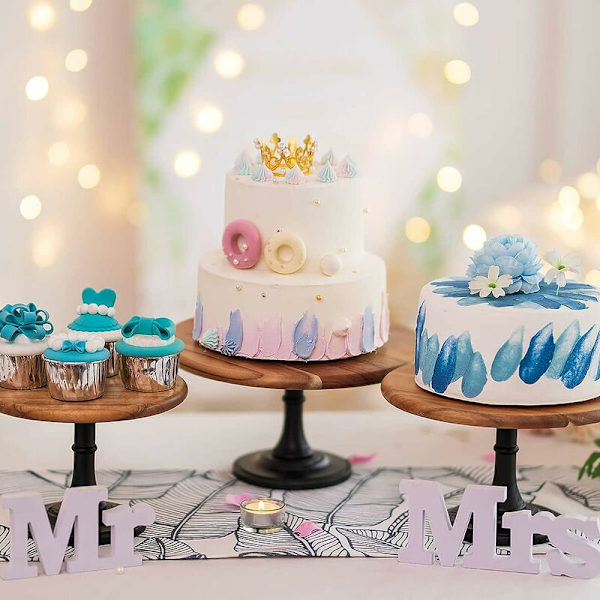 Svart tårtställ i trä: Rustikt 29 cm diameter fristående tårtställ, runt tårtställ i trä för cupcakes, afternoon tea, babyshower-tårta