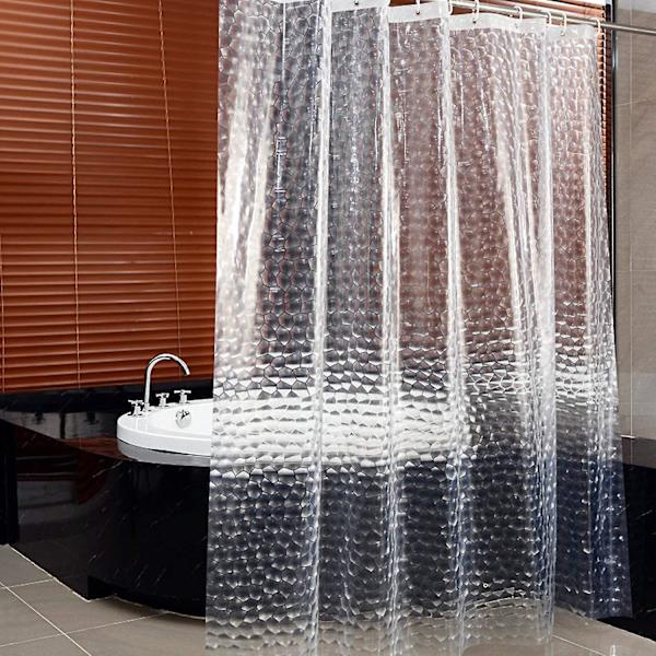 Badeforhæng til badeværelse, 3D gennemsigtig vandkube, vandafvisende, skimmelfri, med 12 plastikringe og kroge, til hjemmets bruser eller badekar (180 x 180 cm)