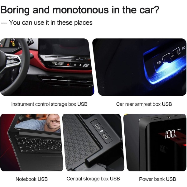 USB-bilbelysning, Mini 7 farger knappkontroll LED-modellering interiørlys for biler, bærbare datamaskiner, USB-kontakter, nattlys og ekstra USB-plugger De