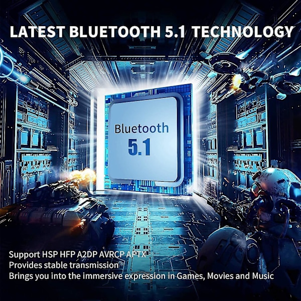 Bluetooth 5-øretelefoner Trådløse Stereo-øretelefoner, 25 timers batterilevetid med opladningsetui, Touch-kontrol, Automatisk parring (sort)