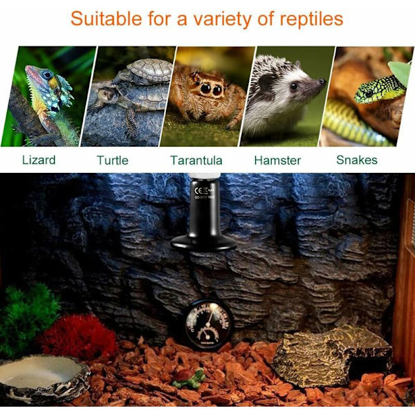 100W Keramisk Reptil Värmelampa E27 Djur Värmeemitter för Reptil Sköldpadda Ödla Orm Spindel Ac220v