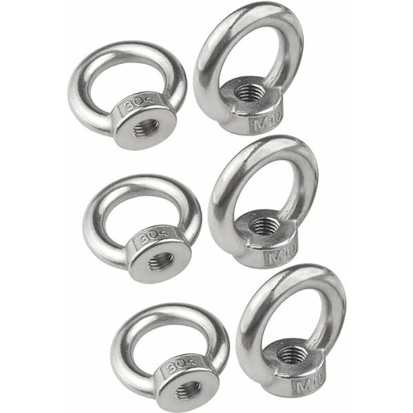 M10 Ringmutter Packung mit 6 Stück 304 Edelstahl Gewinde Ringmutter Ringmuttern für Hebezubehör