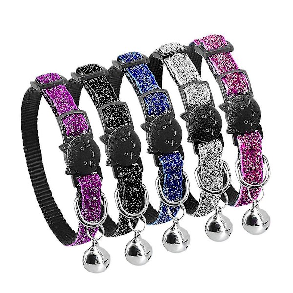 5-delad iögonfallande justerbar hållbar Bling Chic Nylon husdjurskrage kattkrage hundkrage med klockor
