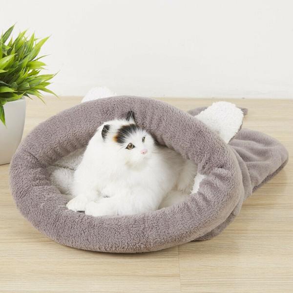 Mjuk och bekväm katt sovsäck i ett stycke, Igloo Dome kattkorg (grå) - 65 x 55 cm