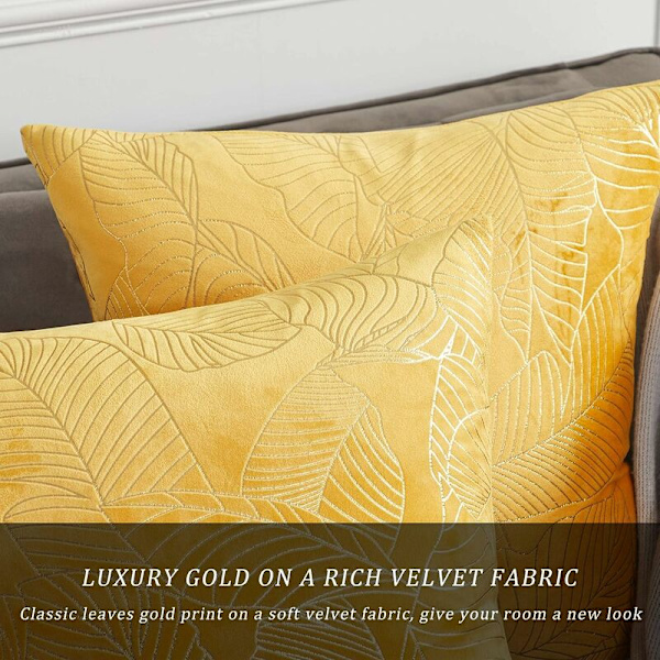 Kuddfodral 50x50cm Sammet Guld Blad Gult Kuddfodral Örngott Kudde För Soffa Sovrum Vardagsrum Set Om 2
