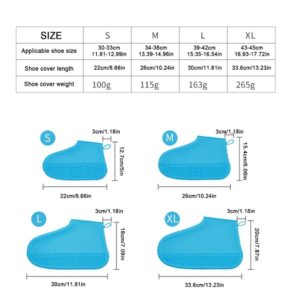 Skoskydd, galoscher, vattentäta halkfria regnskor i silikon, återanvändbart skoskydd, 22 x 12,7 cm himmelsblå