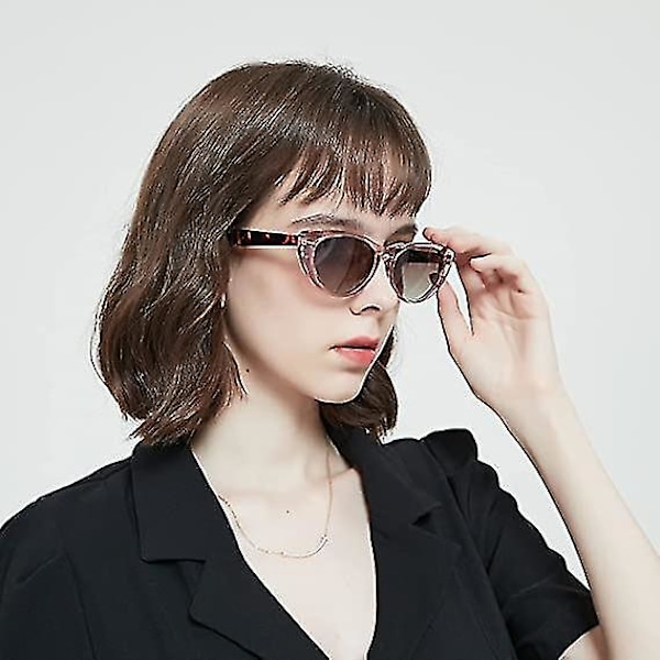 Et par vintage cat-eye solbriller til kvinder, retro smalle 90'er polariserede solbriller (champagne leopard print)