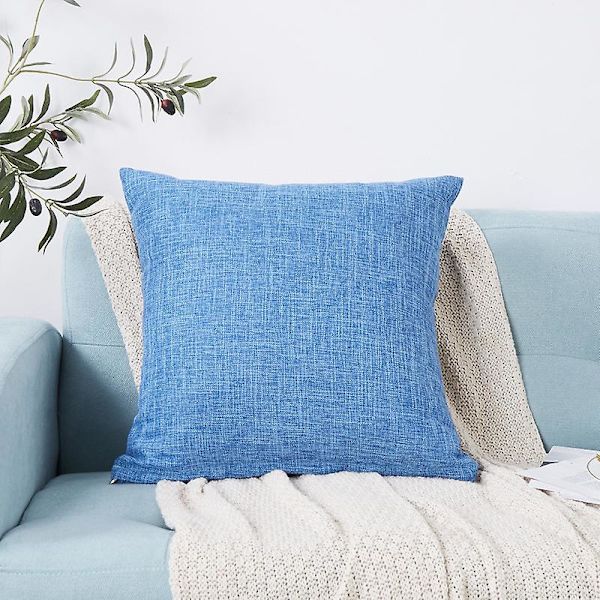 Dekorative pynteputer i lin, sett med 2, putetrekk for sofa, lenestol, stue, 45x45 cm, himmelblå