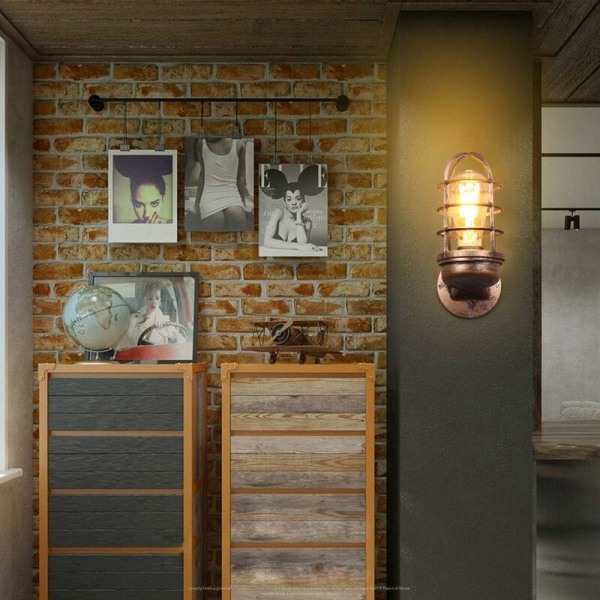 Retro vägglampa Vintage industriell belysning Rustika vägglampor Tråd Metallbur Vägglampa inomhus hem Retro ljus (rostfärg) (utan glödlampa)