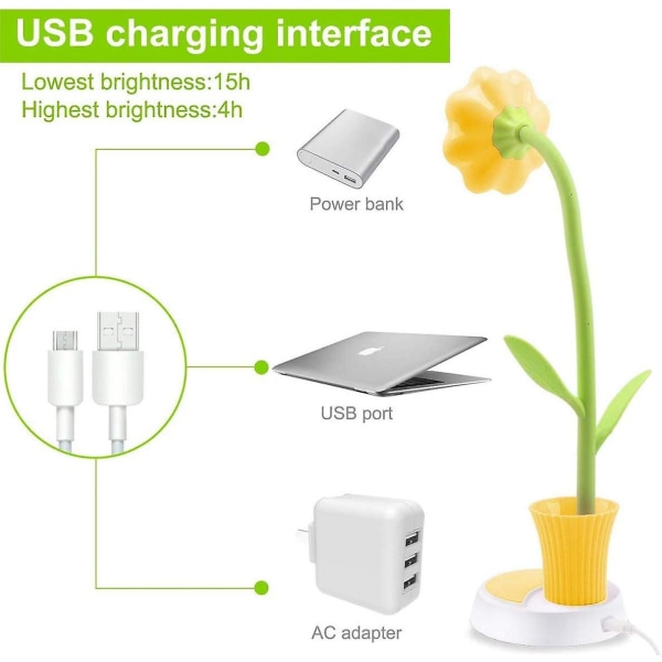 Bordlampe for barn, Creative Oppladbar Led-bordslampe Øyebeskyttelse Touch Sensor Bordlampe Dimbar nattbordslampe med penneholder (gul)