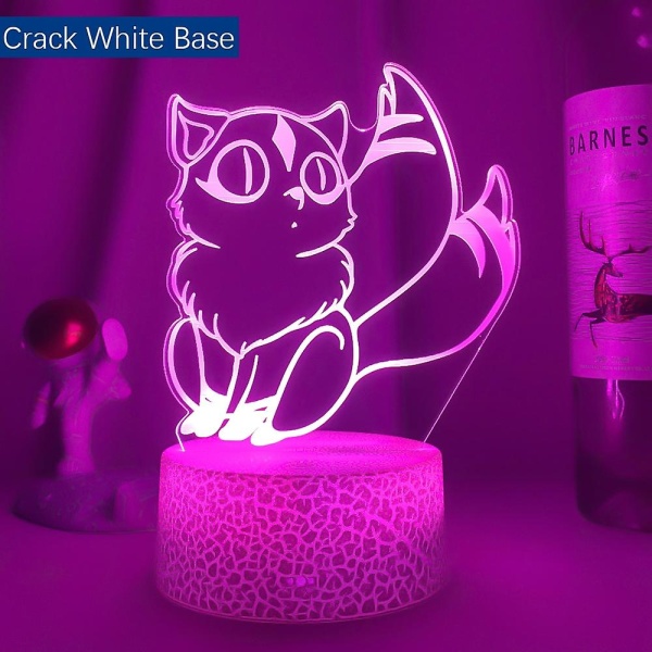 Söt Kirara Figur Led Nattlampa För Sovrumsdekoration Led Touch Sensor Färgglad 3d Nattljus Unik Anime Inuyasha PresentCrack Vit Bas