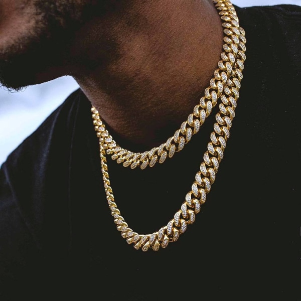 Kubansk kedja halsband för män och kvinnor, Statement halsband Guld