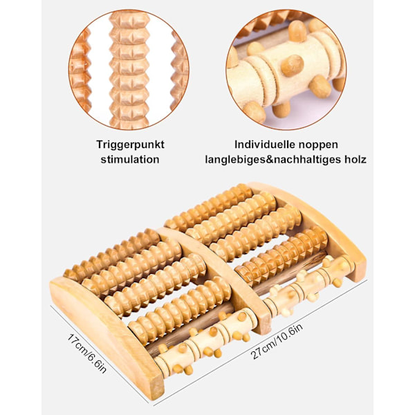 Træfodmassagerulle Plantar Refleksologi Enhed Afslappende Fodmassager 2x5 Hjul Refleksologi Værktøj Fodmassage Enhed Rulle Til Hele Kroppen Re