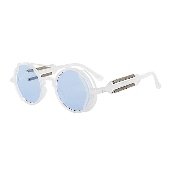 Aurinkolasit Pyöreät Polaroidut Metallirunko Pyöreät Värilliset Linssit Aurinkolasit Uv401 Unisex Gootti Kesä Ulkoilmalasit, Valkoinen Runko Sininen Kalvo