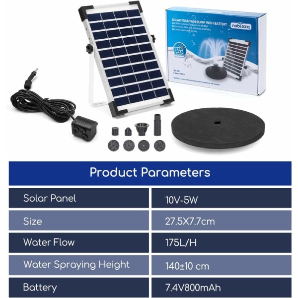 W Solcellsfontän Trädgård Damm Utomhus Batteridriven Fågelpump Solcells Flytande Fontän med 6 fontänstilar för trädgårdar, vattenfunktioner