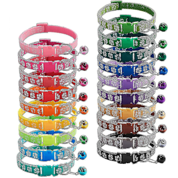 19 stk. Hvalpe-ID-halsbånd med bjælde, justerbar 19-32 cm, blødt nylon, justerbart, reflekterende identifikationshalsbånd til nyfødte kæledyr-4