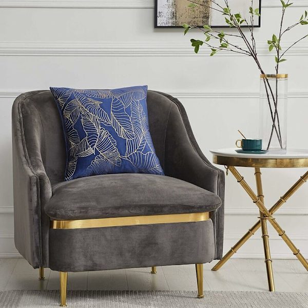 Kuddfodral 45 x 45 cm Sammet Guld Blad Kuddfodral Blå Dekorativ Kuddfodral Överkast Kudde för Soffa Sovrum Vardagsrum Set om 2