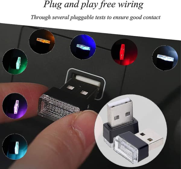 2 stk. Røde Universal Mini USB LED Bil Interiør Stemningslys for Bil Bagasjerom Stemningslys, Rød