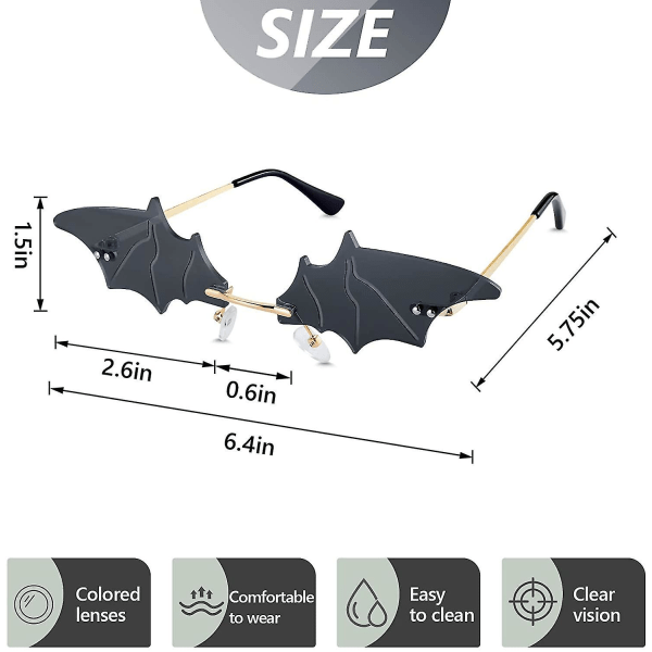 2 par flagermusformede solbriller uden stel Nyhed Briller til Halloween-fest