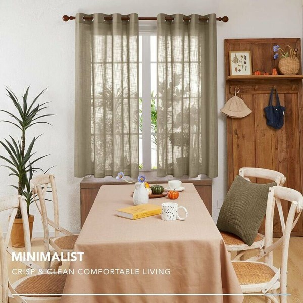 ??sen Voile Gardiner Sjal Dekorativa Linnelook Gardiner 145 x 140cm (H x B) Taupe Set om 2