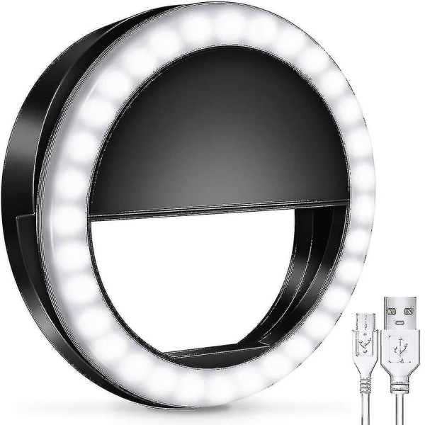Selfie Ring Light Ladattava LED-kiinnike puhelimen rengaslamppu, musta, wuzhou
