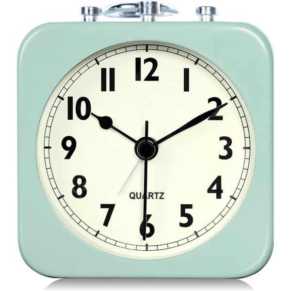 8,5 cm Aqua Grön Analog Klocka Kvadratisk Tyst Liten Metall Reseklockor för Barn Sovrum Sängbord Vardagsrum Kontor
